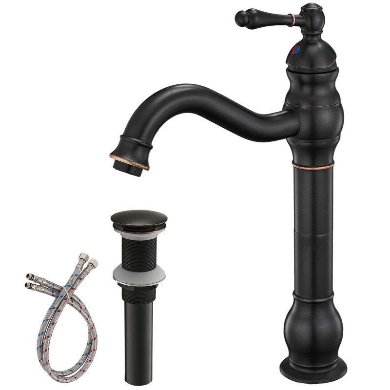 BWE 360Â° Swivel Bathroom Vessel Sink Faucet Oil Rubbed Bronze Single Handle One Hole Lavatory Mixer Tap with Pop Up Drain Assembly Without Overflow and Supply Line Tap Body - Image 1